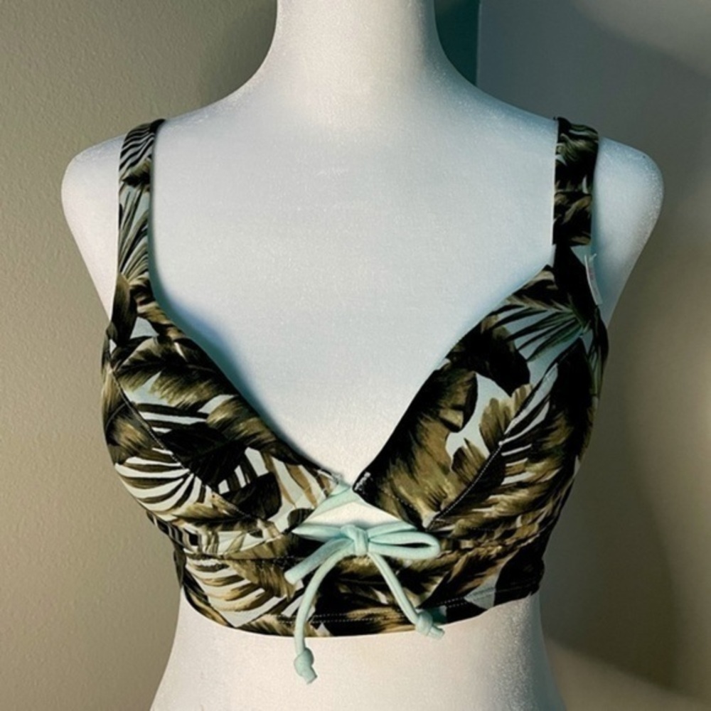 NWT PINK Longline Wired Bralette | green print | size small